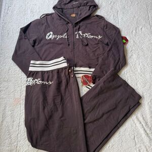 NWT Apple Bottoms Brown 2-Piece Tracksuit Set – Y2K Studded Logo (Hoodie + Pants